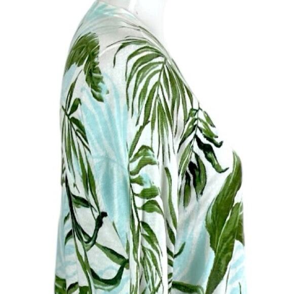 Roz & Ali Dressbarn Long Sweater Cardigan Lightweight Green Tropical Size Large - Picture 7 of 10